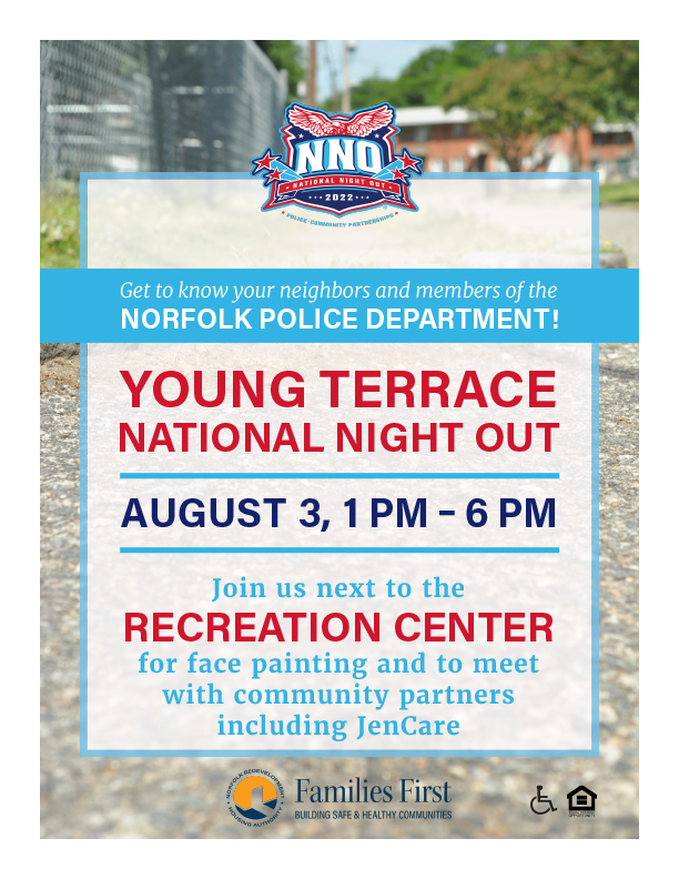 A red eagle on top of an outline of a blue police shield reads "NNO National Night Out 2022."