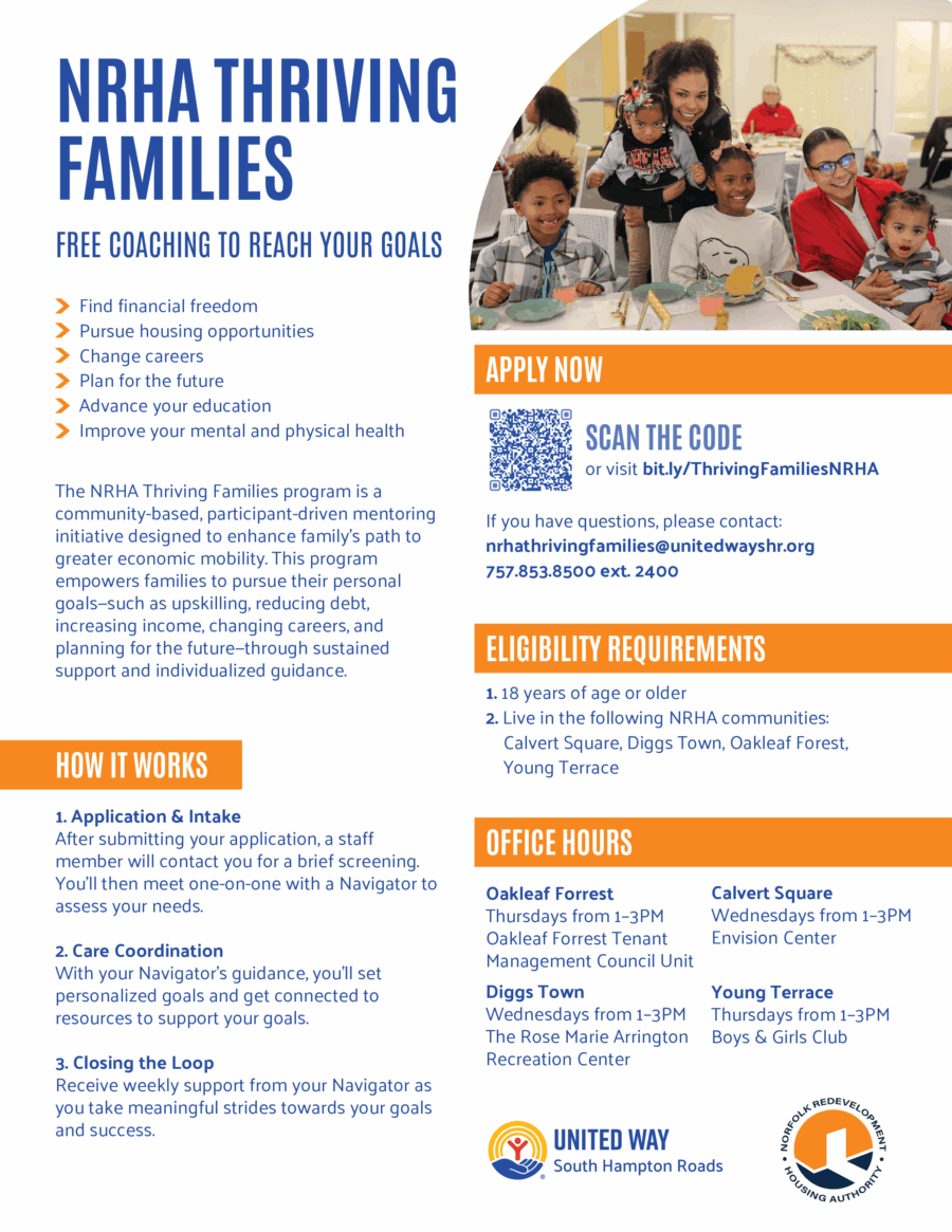 NRHA Thriving Families Flyer | NRHA A smiling mother poses with her children at a community event table. The family is enjoying food and celebrating together, representing the NRHA Thriving Families program.